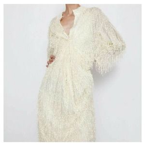 Zara Ivory Fringe Mini Dress